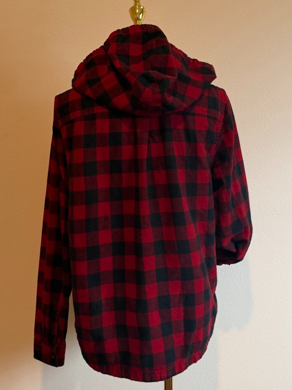 L.L. Bean Women's Red Buffalo Plaid Hooded Zip Shacket Jacket Size M - Picture 7 of 11